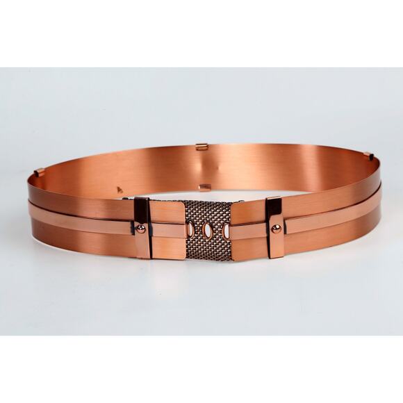 Vintage RENOIR COPPER Rose Gold Wide Riveted Corset Mesh Buckle Belt Size M main image 5